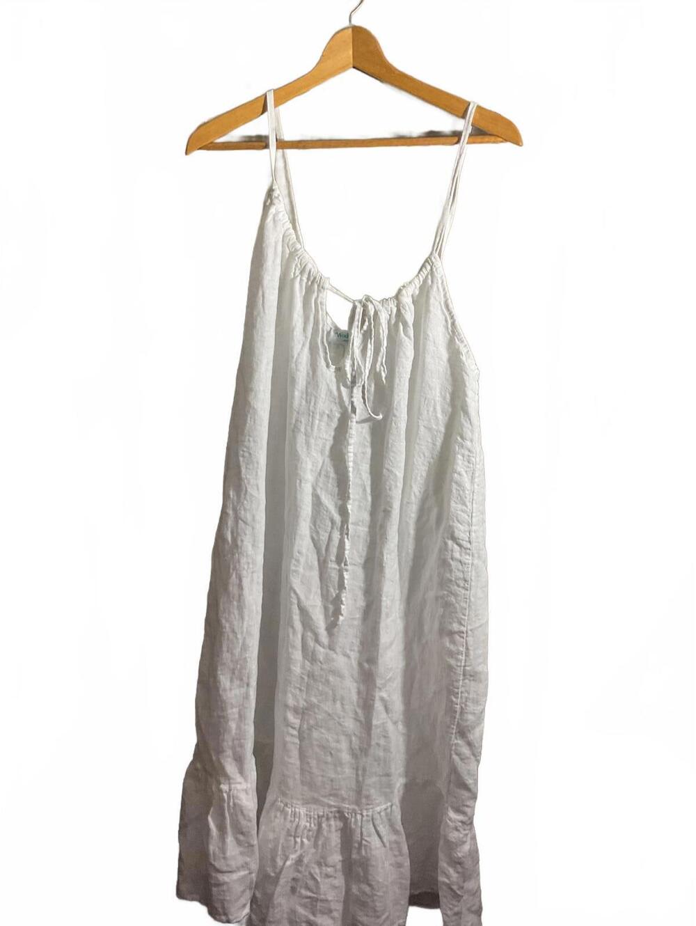 Wodemaya White Linen Sleeveless Dress with Ruffle Hem Made in Italy L/XL - Picture 2 of 7